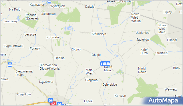 mapa Długie gmina Chodów, Długie gmina Chodów na mapie Targeo