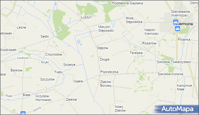 mapa Długie gmina Kiernozia, Długie gmina Kiernozia na mapie Targeo
