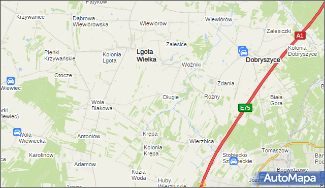 mapa Długie gmina Lgota Wielka, Długie gmina Lgota Wielka na mapie Targeo