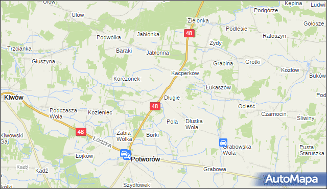 mapa Długie gmina Potworów, Długie gmina Potworów na mapie Targeo