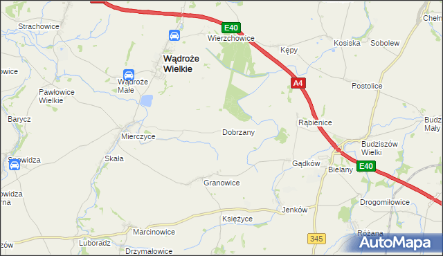 mapa Dobrzany gmina Wądroże Wielkie, Dobrzany gmina Wądroże Wielkie na mapie Targeo