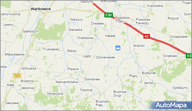 mapa Domaniewek gmina Dalików, Domaniewek gmina Dalików na mapie Targeo