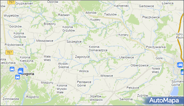 mapa Domaradzice gmina Bogoria, Domaradzice gmina Bogoria na mapie Targeo