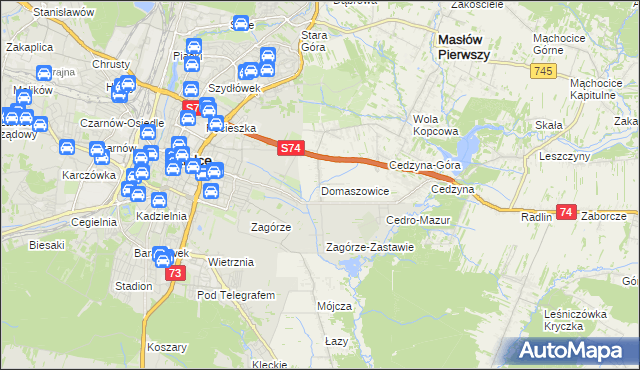 mapa Domaszowice gmina Masłów, Domaszowice gmina Masłów na mapie Targeo