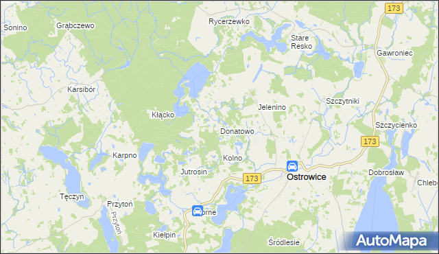mapa Donatowo gmina Ostrowice, Donatowo gmina Ostrowice na mapie Targeo