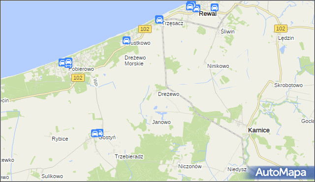 mapa Dreżewo, Dreżewo na mapie Targeo