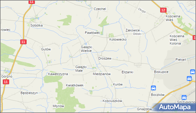 mapa Droszew, Droszew na mapie Targeo
