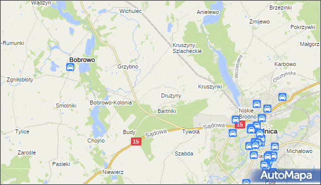 mapa Drużyny gmina Bobrowo, Drużyny gmina Bobrowo na mapie Targeo