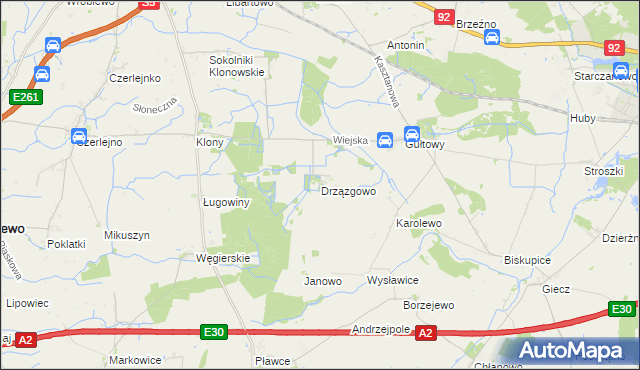 mapa Drzązgowo gmina Kostrzyn, Drzązgowo gmina Kostrzyn na mapie Targeo