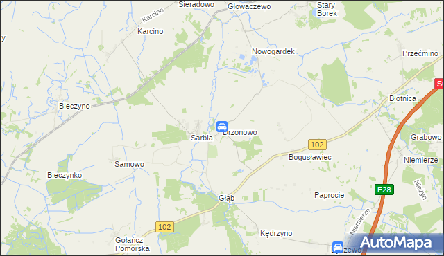 mapa Drzonowo gmina Kołobrzeg, Drzonowo gmina Kołobrzeg na mapie Targeo
