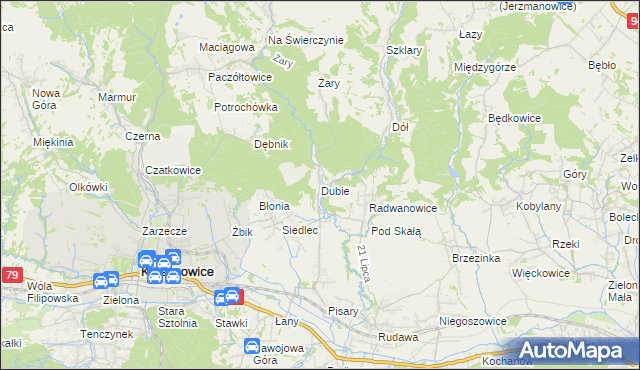 mapa Dubie gmina Krzeszowice, Dubie gmina Krzeszowice na mapie Targeo