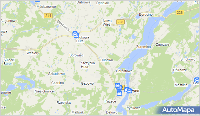 mapa Dubowo gmina Stężyca, Dubowo gmina Stężyca na mapie Targeo