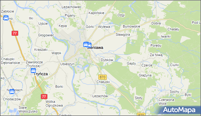 mapa Dybków gmina Sieniawa, Dybków gmina Sieniawa na mapie Targeo