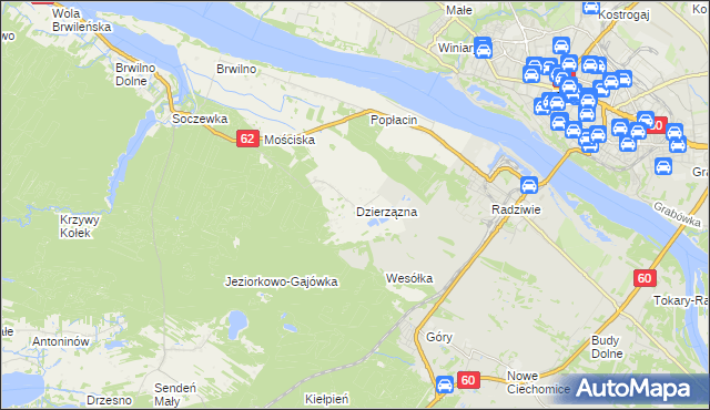 mapa Dzierzązna gmina Nowy Duninów, Dzierzązna gmina Nowy Duninów na mapie Targeo