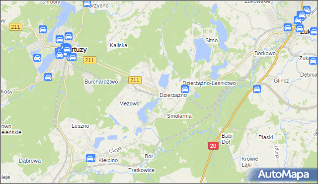 mapa Dzierżążno gmina Kartuzy, Dzierżążno gmina Kartuzy na mapie Targeo