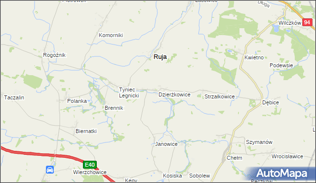 mapa Dzierżkowice gmina Ruja, Dzierżkowice gmina Ruja na mapie Targeo