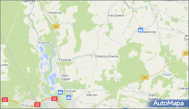 mapa Dzietrzychowice, Dzietrzychowice na mapie Targeo