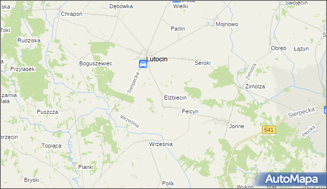 mapa Elżbiecin gmina Lutocin, Elżbiecin gmina Lutocin na mapie Targeo