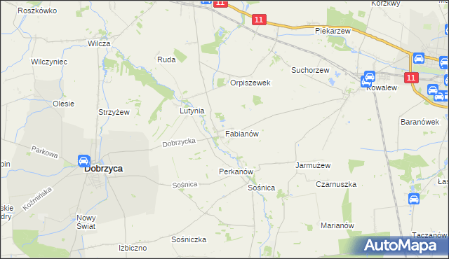 mapa Fabianów gmina Dobrzyca, Fabianów gmina Dobrzyca na mapie Targeo
