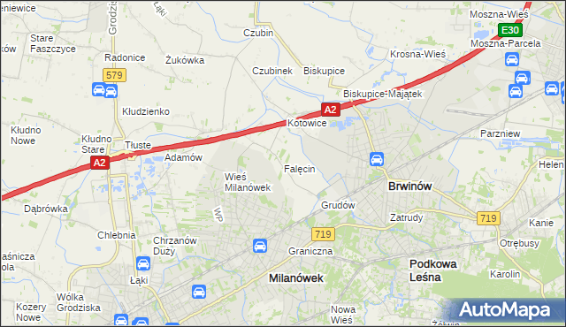 mapa Falęcin gmina Brwinów, Falęcin gmina Brwinów na mapie Targeo