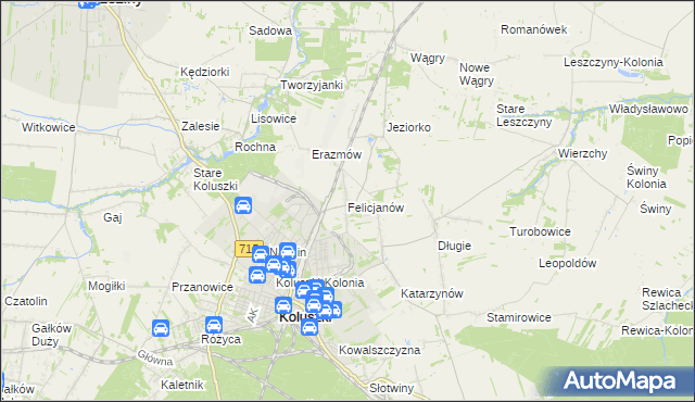 mapa Felicjanów gmina Koluszki, Felicjanów gmina Koluszki na mapie Targeo