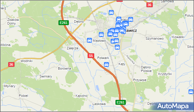 mapa Folwark gmina Rawicz, Folwark gmina Rawicz na mapie Targeo