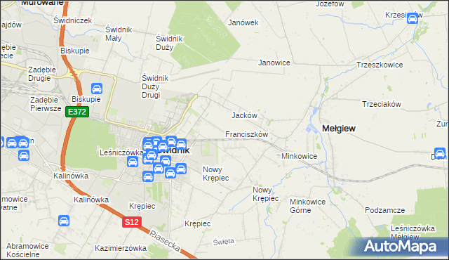 mapa Franciszków gmina Mełgiew, Franciszków gmina Mełgiew na mapie Targeo