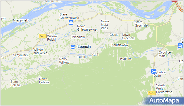 mapa Gać gmina Leoncin, Gać gmina Leoncin na mapie Targeo