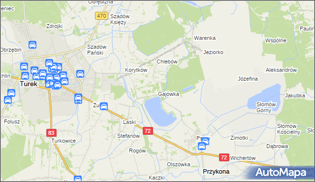 mapa Gajówka gmina Przykona, Gajówka gmina Przykona na mapie Targeo