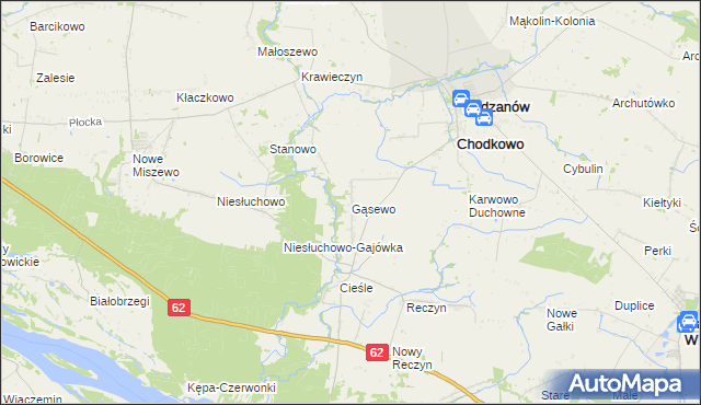 mapa Gąsewo gmina Bodzanów, Gąsewo gmina Bodzanów na mapie Targeo