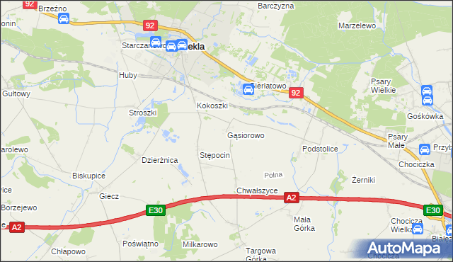 mapa Gąsiorowo gmina Nekla, Gąsiorowo gmina Nekla na mapie Targeo