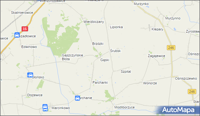 mapa Gąski gmina Gniewkowo, Gąski gmina Gniewkowo na mapie Targeo