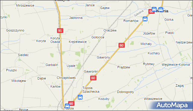 mapa Gawrony gmina Łęczyca, Gawrony gmina Łęczyca na mapie Targeo