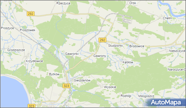 mapa Gawrony gmina Rudna, Gawrony gmina Rudna na mapie Targeo