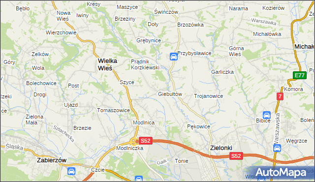 mapa Giebułtów gmina Wielka Wieś, Giebułtów gmina Wielka Wieś na mapie Targeo