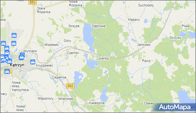 mapa Gierłoż gmina Kętrzyn, Gierłoż gmina Kętrzyn na mapie Targeo