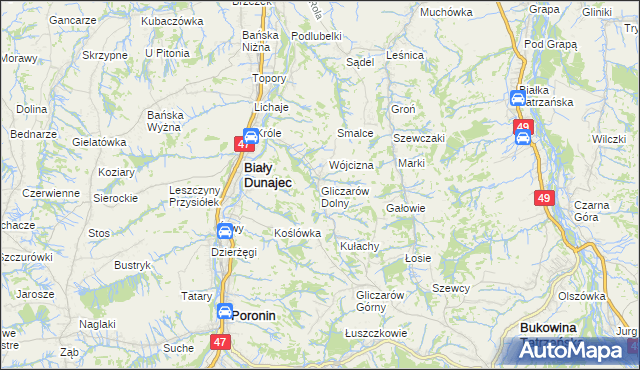 mapa Gliczarów Dolny, Gliczarów Dolny na mapie Targeo