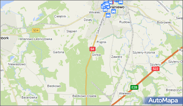 mapa Glinka gmina Braniewo, Glinka gmina Braniewo na mapie Targeo