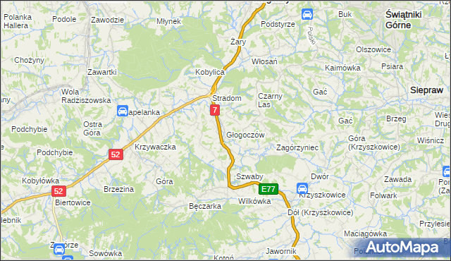 mapa Głogoczów, Głogoczów na mapie Targeo