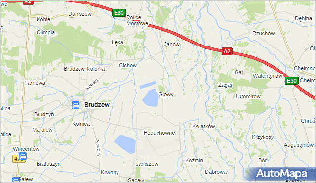 mapa Głowy gmina Brudzew, Głowy gmina Brudzew na mapie Targeo