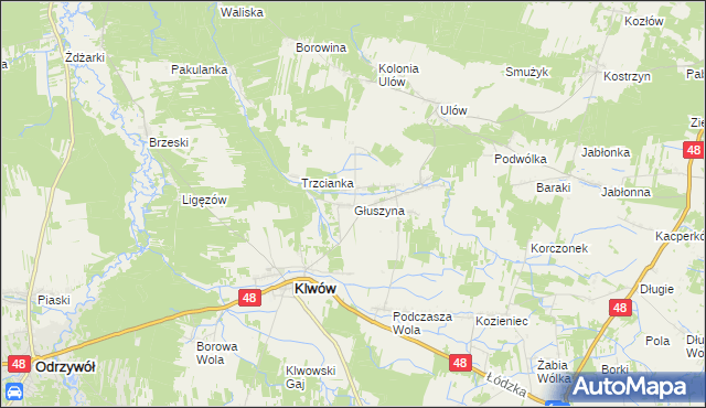 mapa Głuszyna gmina Klwów, Głuszyna gmina Klwów na mapie Targeo