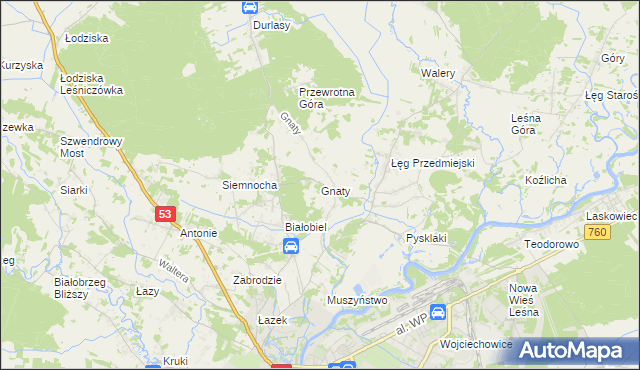 mapa Gnaty gmina Lelis, Gnaty gmina Lelis na mapie Targeo