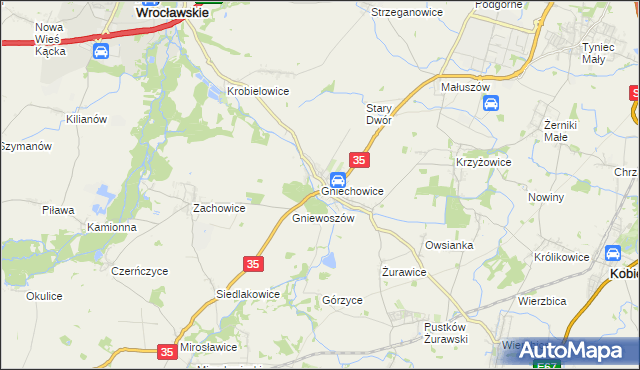 mapa Gniechowice, Gniechowice na mapie Targeo