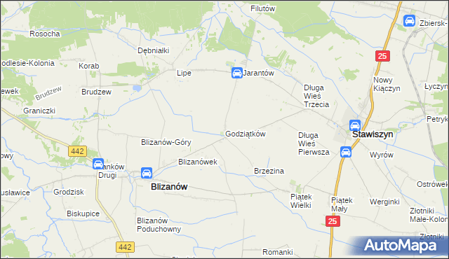 mapa Godziątków, Godziątków na mapie Targeo