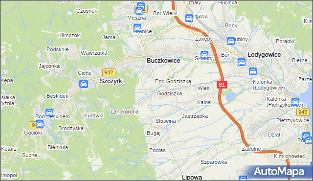 mapa Godziszka gmina Buczkowice, Godziszka gmina Buczkowice na mapie Targeo