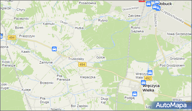 mapa Golce gmina Wręczyca Wielka, Golce gmina Wręczyca Wielka na mapie Targeo