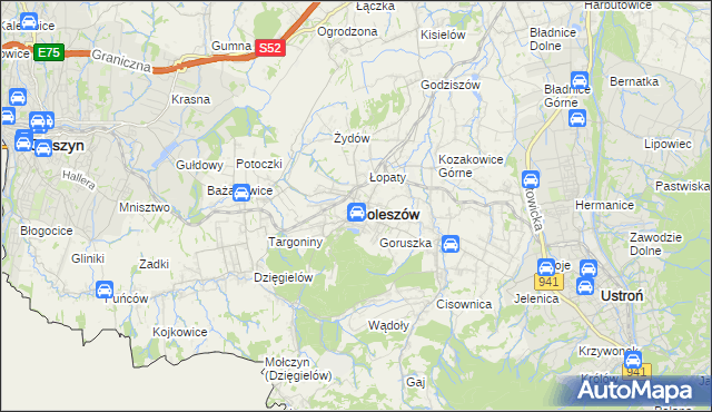 mapa Goleszów powiat cieszyński, Goleszów powiat cieszyński na mapie Targeo