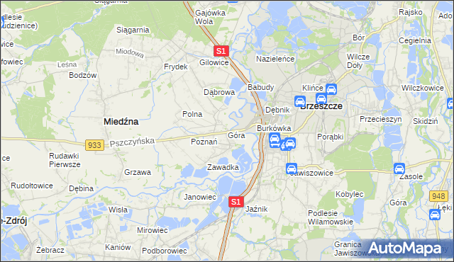 mapa Góra gmina Miedźna, Góra gmina Miedźna na mapie Targeo