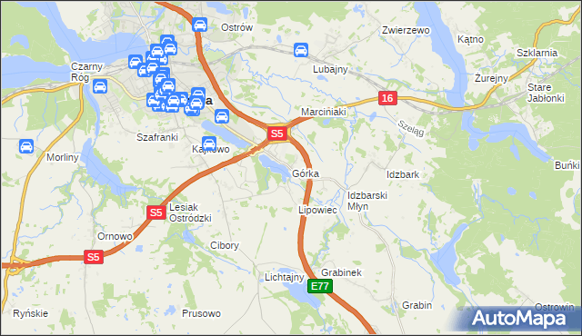 mapa Górka gmina Ostróda, Górka gmina Ostróda na mapie Targeo