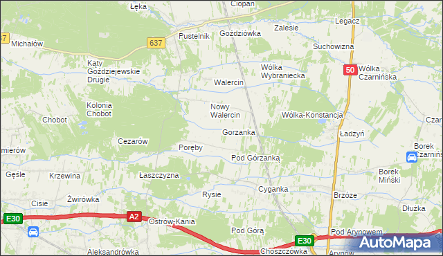 mapa Gorzanka, Gorzanka na mapie Targeo